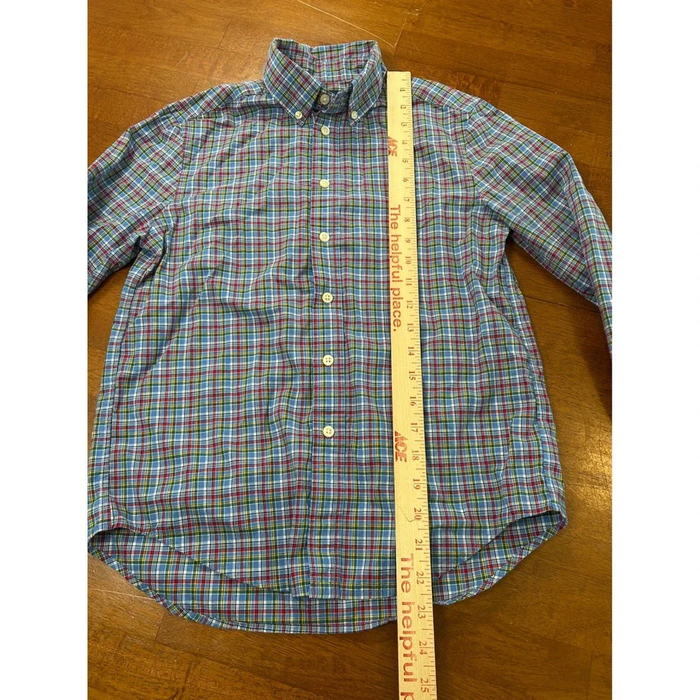 Ralph Lauren Button Down Boys M 10-12 Blue Plaid Stretch Long Sleeve Shirt